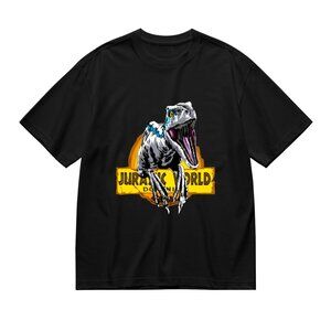 Black Graphic Tee - Dinosaur Print Short Sleeve Shirt